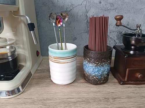 Stoneware Coffee Bar Utensil Holder Tea & Coffee Spoon & Stirrer Holder for Stir Stick Straw Teaspoon Holder Espresso Spoon Cup Small Utensil Jar