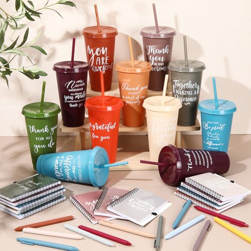 36 Pcs Employee Appreciation Gifts Bulk 24 oz Thank You Tumbler with Lid and Straw Mini Spiral Notebooks and Pens Appreciation Gifts for Team Employee Coworkers Teacher (36 Count)