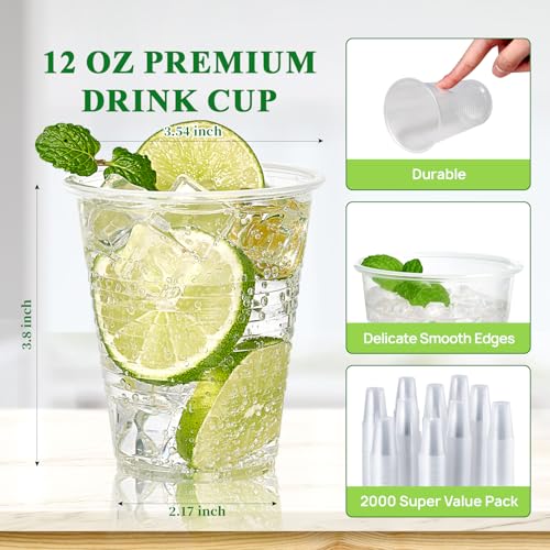 2000 Pack 12 OZ Clear Disposable Plastic Drinking Cups for Business (2000 Count)
