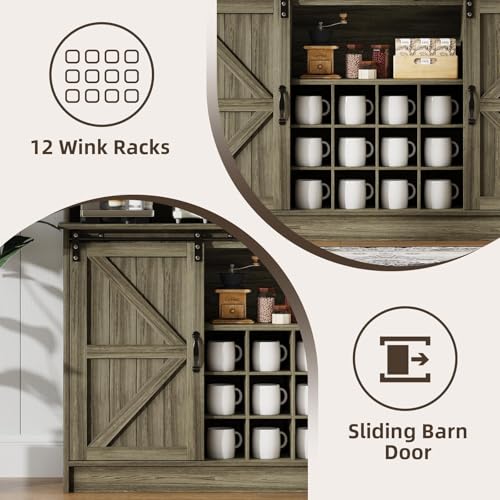 55" Farmhouse Coffee Bar Cabinet with Storage Hutch