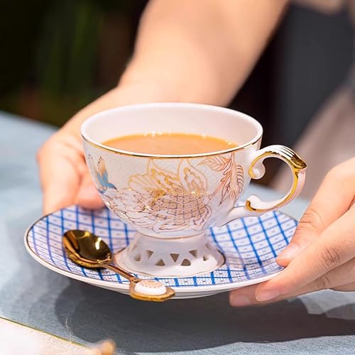 Blue Floral Porcelain Tea Set with 6 Cups and Saucers
