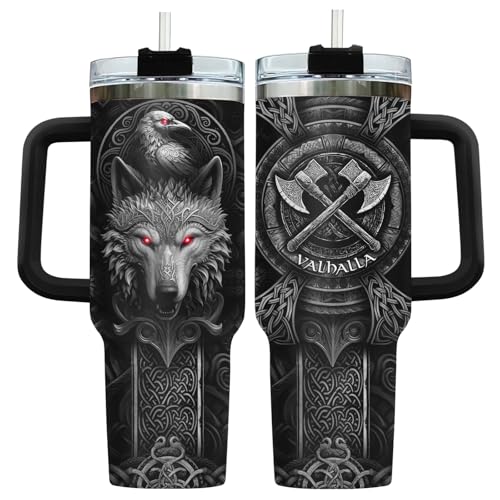 Valhalla Wolf Norse Mythology 40 oz Tumbler with Handle