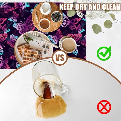 Dish Drying Mat Purple Butterflies Coffee Bar Mat for Countertop Absorbent Rubber Backed Hide Stain Dish Drainer Rack Pad Coffee Pot Espresso Machine Dining Room Decoration 11.8 x 19.7 Inch