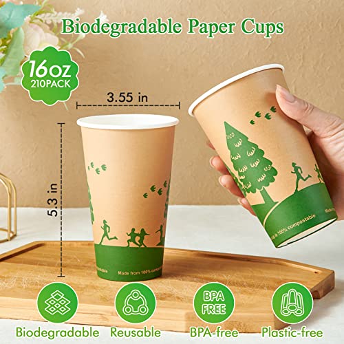 16 oz Compostable Paper Coffee Cups with PLA Lined
