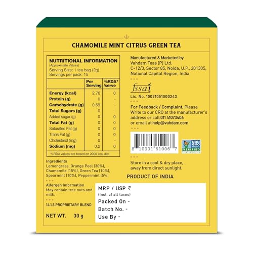 Chamomile Mint Citrus Green Tea Bags (15 Count)