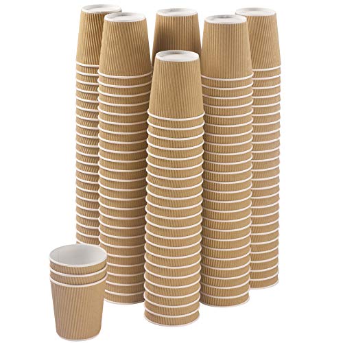 150 4 oz Ripple Kraft Paper Cups Brown Hot Cold Cups 3 Layer Rippled Small Insulated Disposable Coffee Cups Perfect for Cappuccino Hot Cocoa or Iced Drinks (150 Count)