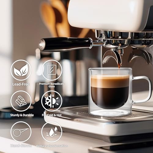 12 OZ Double Walled Glass Coffee Mugs Set of 2 Clear Coffee Cups with Handle 355ml Hand (2 Count)