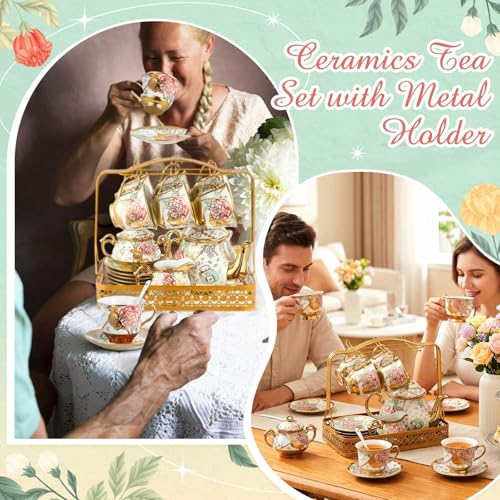 22 Pcs Vintage Porcelain Tea Sets for Adults (22 Count)