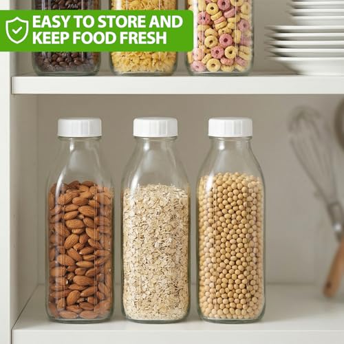 2 Pack 32 Oz Glass Milk Bottle with Reusable Lid (2 Count)