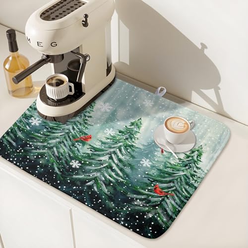 Welcome Winter Pines Tree Dish Drying Mat
