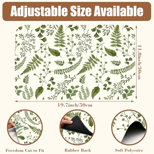 Green Leaf Coffee Mat Herb Dish Drying Mat for Kitchen Counter Hide Stain Rubber Backed Absorbent Coffee Bar Accessories Fit Under Espresso Machine Cafe Table