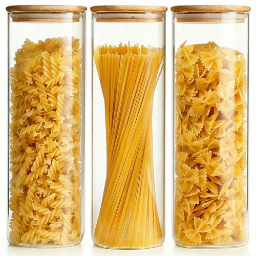 79oz Tall Glass Pasta Storage Containers with Airtight Bamboo Lids (3 Count)
