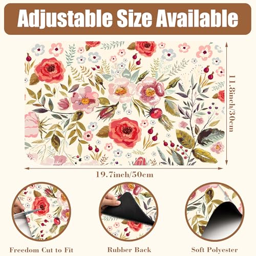 Vintage Flowers Coffee Mat Rose Berries Dish Drying Mat for Kitchen Counter Hide Stain Absorbent Rubber Backed Coffee Bar Accessories Fit Under Espresso Machine Dish Drainer