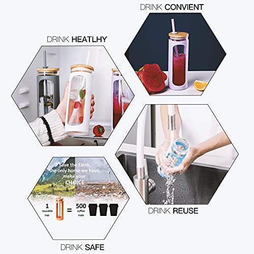 20oz Glass Water Tumbler with Straw and Lid