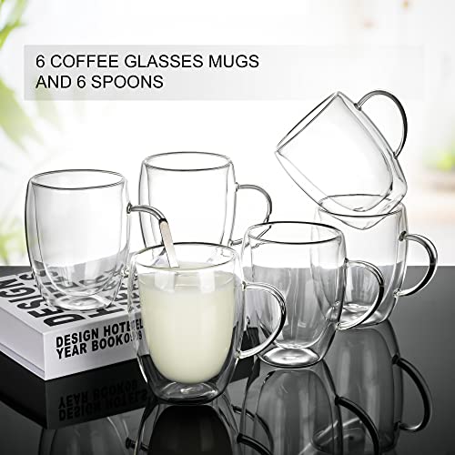 6 Pack Double Walled Coffee Cups Glasses Mug 12oz Borosilicate Glass (6 Count)