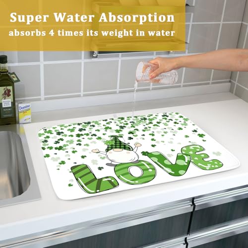 St Patrick's Day Gnomes Love Dish Drying Mat for Kitchen Counter