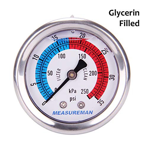 2" Dial Size Liquid Filled Pool Filter Pressure Gauge