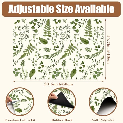 Green Leaf Coffee Mat Herb Dish Drying Mat for Kitchen Counter Hide Stain Rubber Backed Absorbent Coffee Bar Accessories Fit Under Espresso Machine