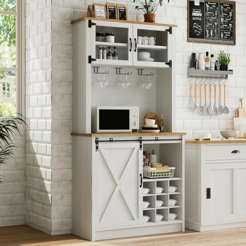 72" Farmhouse Coffee Bar Cabinet with Sliding Barn Door
