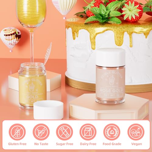 Edible Glitter for Drinks Cocktails Food Grade Edible Drink Shimmer Powder for DIY Champagne Beverages Wine 2 Colors Vegan Edible Luster Dust Set 4g