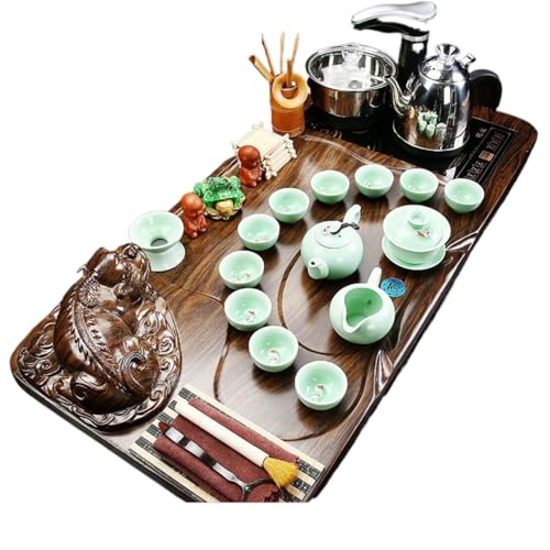 WW P09L2115218 全自动 Kungfu Tea Set Automatic Teapot Set 茶盘 Chinese Gongfu Tea Set Gift Box 茶具套装家用陶瓷功夫茶具智能电磁炉茶台茶道 Solid wood Chinese Teaset 实木整套