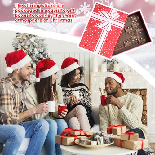 12 Pcs Christmas Glass Drink Stirrers 7 Inch Xmas Stir Sticks Reusable 3D Coffee and Cocktail Stirrers Hot Cocoa Bar Supplies for Holiday Party Favors (12 Count)