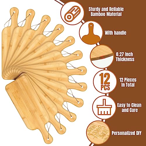 12 Packs Wooden Cutting Board Set with Handles Large Kitchen Serving Plain Chopping Board Bulk Gifts for Mom for Vegetables Meat Pizza Cheese Fruit Bread (12 Count)