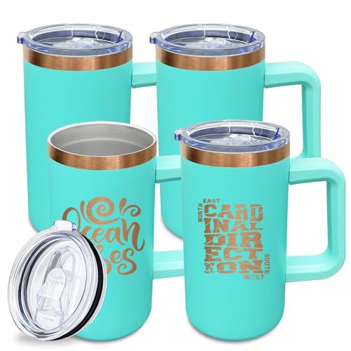 22oz Insulated Coffee Mug Bulk with Handle and Lid Mint Green (4 Count)