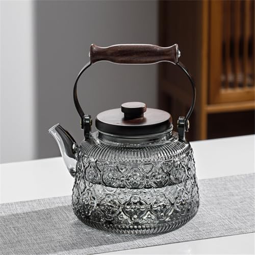 Stovetop Safe Glass Teapot with Malus Spectabilis Pattern Removable Infuser Fine Borosilicate Tea Pot perfect for Fruit Flowering Tea Canister Premium Quality Tea Kettle Gift