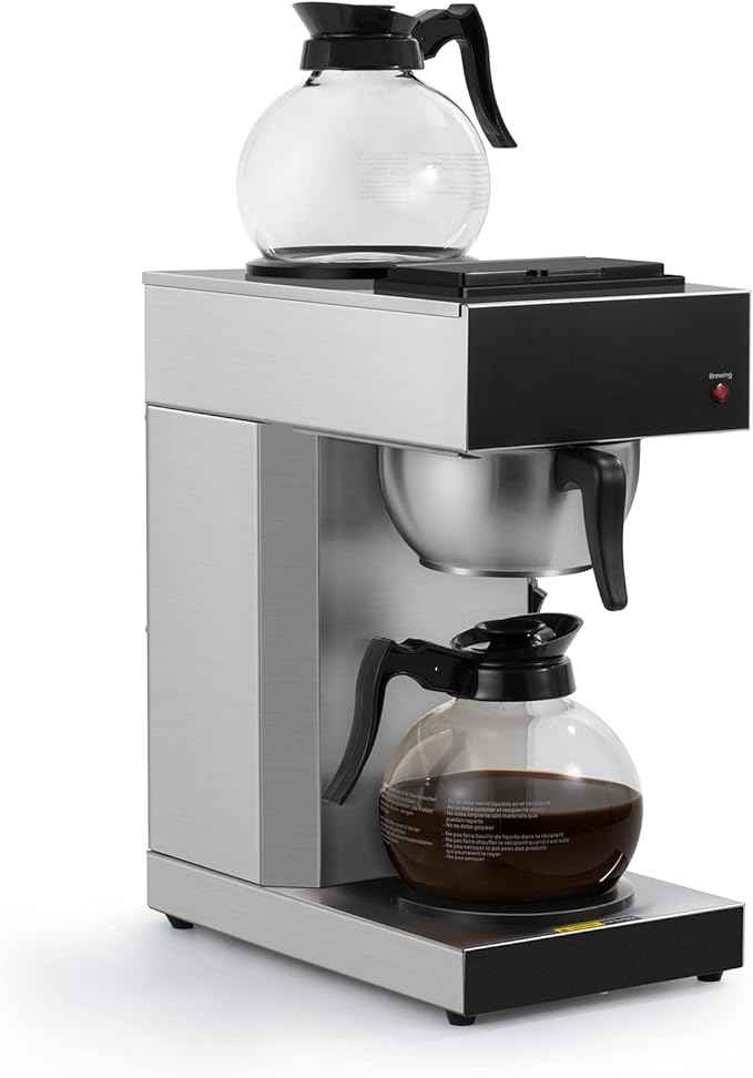 SYBO 12-Cup Commercial Drip Coffee Maker, Pour Over Coffee Maker Brewer with 2 Glass Carafes and Warmers, Stainless Steel Cafetera SF-CB-2GA