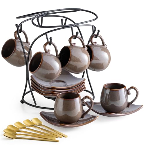 3oz Coffee Espresso Cups with Saucers Set of 6 (6 Count)