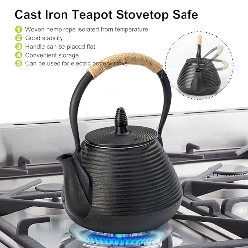 Japanese Tetsubin Tea Kettle Cast Iron Teapot with Stainless Steel Infuser 30 oz