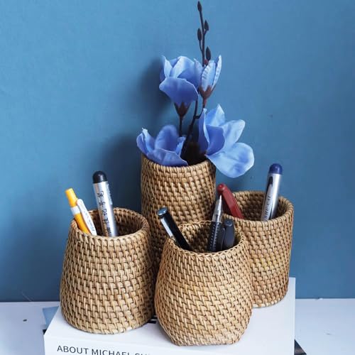 Handmade High Wall Rattan Pen Cup