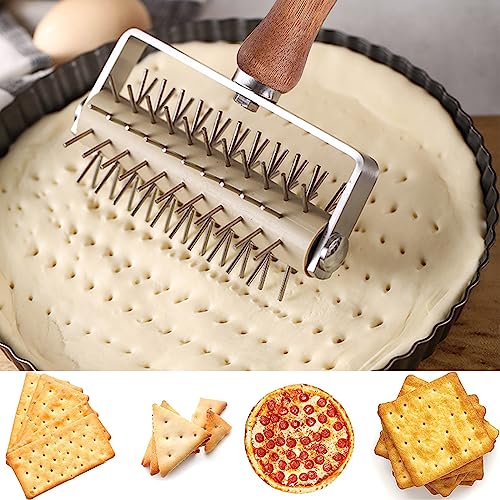 Dough Docker Roller Stainless Steel and Wooden Dough Roller (2 Count)