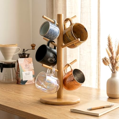 Bamboo Coffee Mug Tree with 6 Hooks