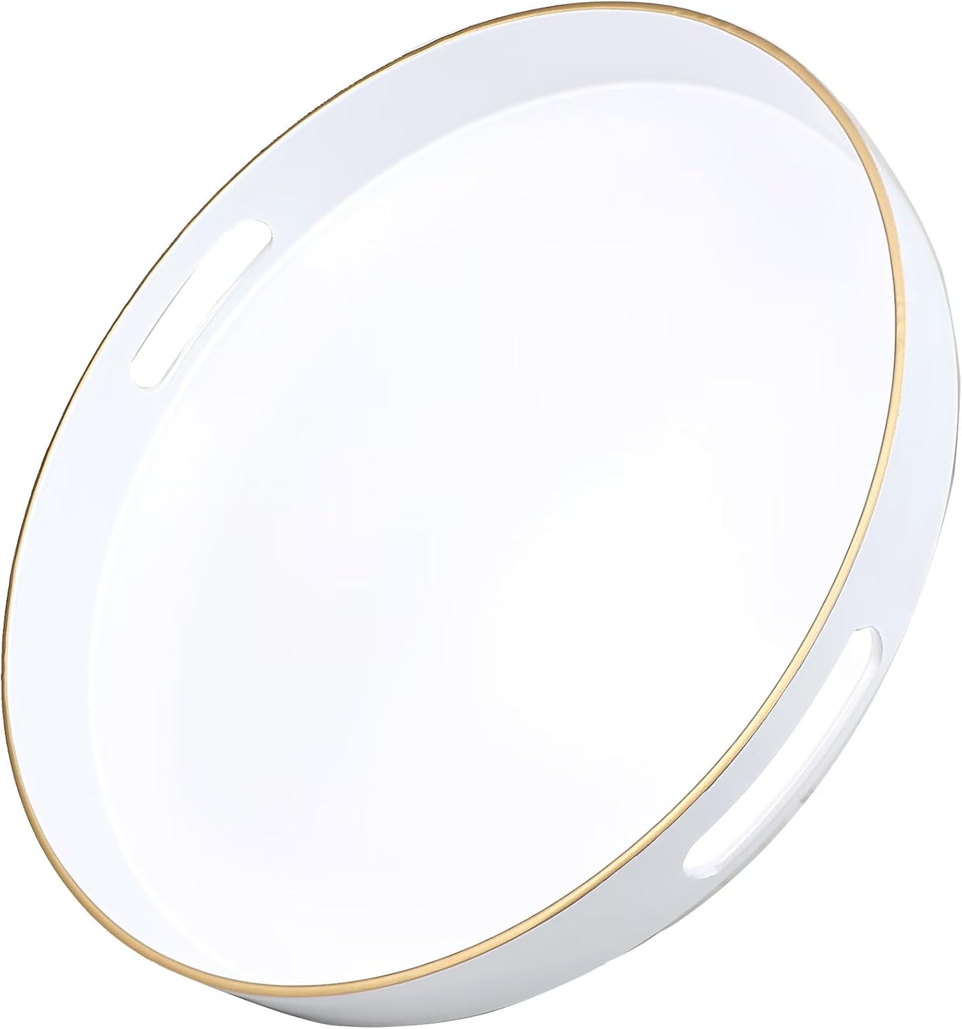 White Round Decorative Tray with Handles, 13