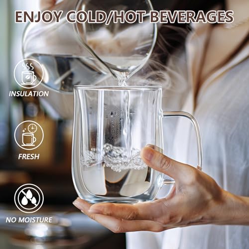 Double Walled Glass Coffee Mugs 16 OZ (4 Count)