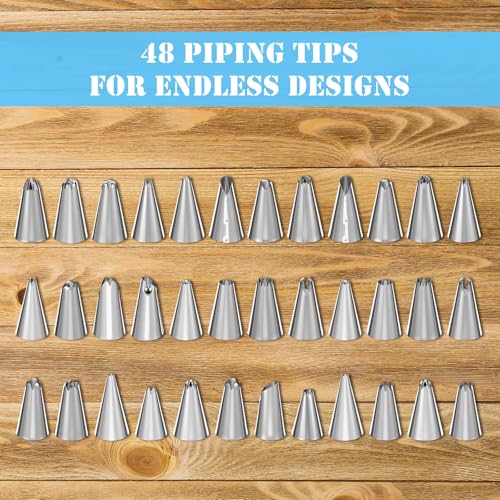 61 Pcs Cake Decorating Kit with 12" Wooden Cake Stand Turntable Includes Piping Tips (61 Count)