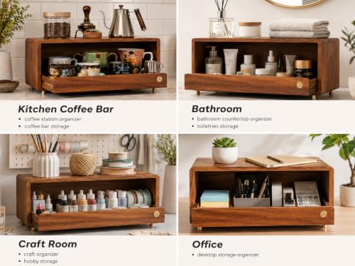 Wooden Coffee Station Storage Rack with Drawers