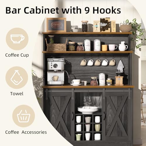 Farmhouse Coffee Bar Cabinet with 3 Tier Storage Hutch