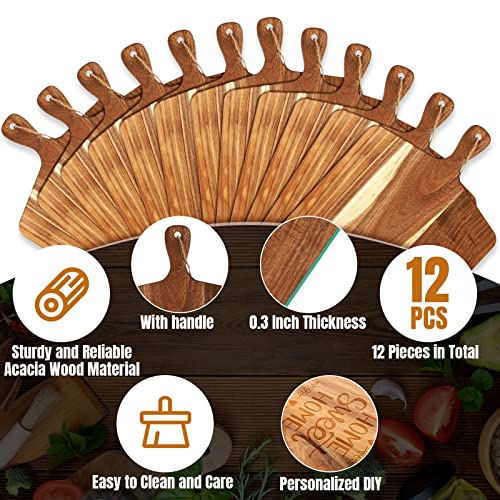 12 Packs Wooden Cutting Board Set with Handles Large Kitchen Serving Plain Chopping Board Bulk Gifts for Mom for Vegetables Meat Pizza Cheese Fruit Bread (12 Count)