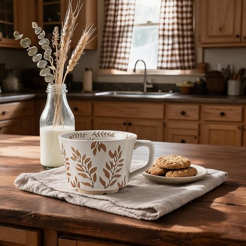 4 Pack 12oz Embossed Leaf Ceramic Coffee Mugs