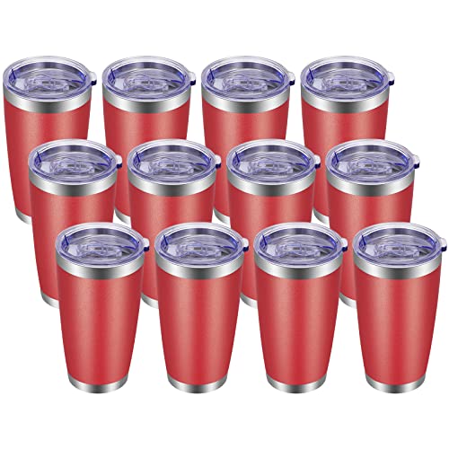 20oz Tumbler with Lid and Straw Stainless Steel Tumbler Cup Bulk Vacuum Insulated Double Wall Travel Coffee Mug Powder Coated Coffee Cup (12 Count)