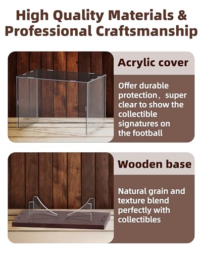 Full Size Acrylic Football Display Case Solid Wood Base
