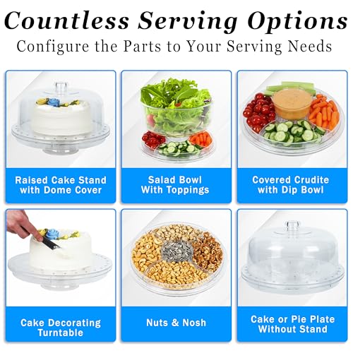 7in1 Rotating Multifunctional Acrylic Cake Stand with Lid & Cake Turntable