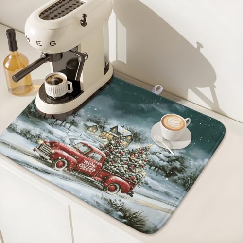 Merry Christmas Decorations Dish Drying Mat 16x18 Inch
