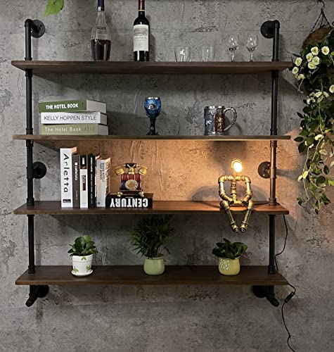 Industrial Pipe Wall Shelves Pipe Shelving with Real Wood Plank 48 Inches