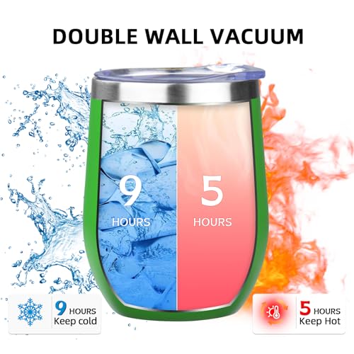 12oz 4 Pack Wine Tumbler Glasses with Lid Stemless Double Wall Vacuum Stainless Steel Travel Tumbler Keeping Cold & Hot for Wine (4 Count)