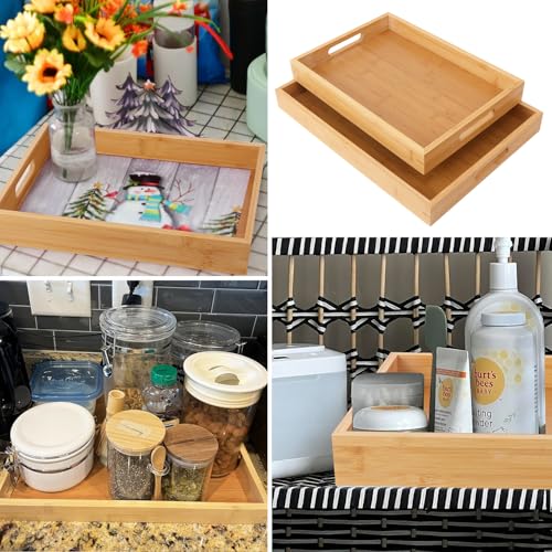 2 Pack Large Bamboo Serving Tray with Handles (2 Count)