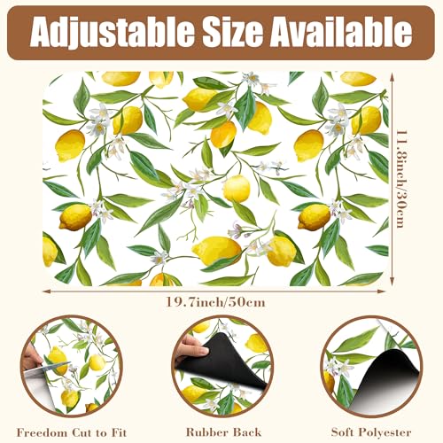 Lemon Fruits Coffee Mat Absorbent Dish Drying Mat for Kitchen Counter Hide Stain Rubber Backed Coffee Bar Accessories Fit Under Espresso Machine Cafe Table